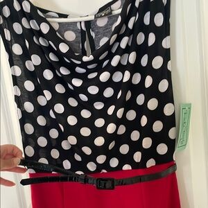 RockSteady Polka Dot Black & White Top with Red Pencil Skirt Dress